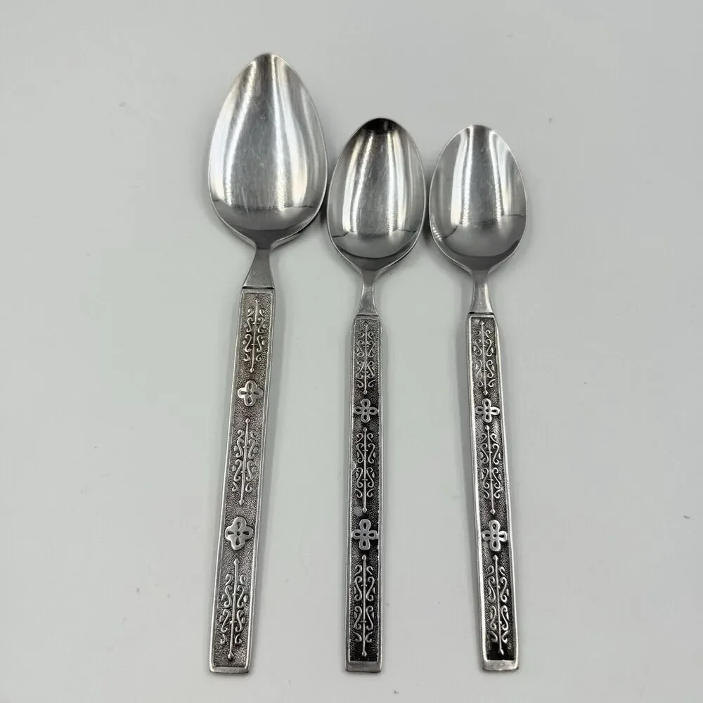 3 Stainless Kashmir Serving Spoon Place Soup MCM Decor Replacements Nasco Modern